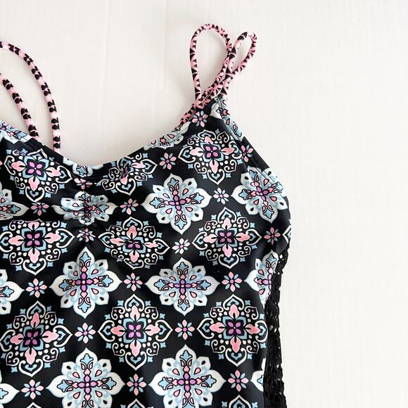[Hula Honey] Black Gypsy Deco Lace Geometric Print One Piece Swimsuit Sz Small S - Picture 8 of 11